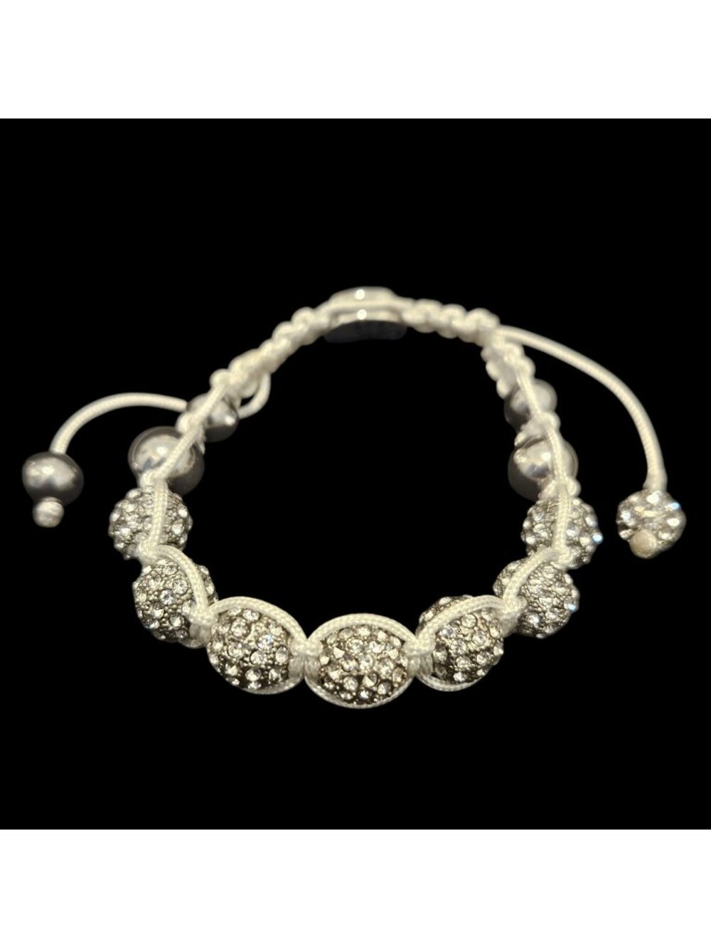 Joseph Nogucci Glitter Glam White & Beaded Silver Adjustable Shambala Bracelet